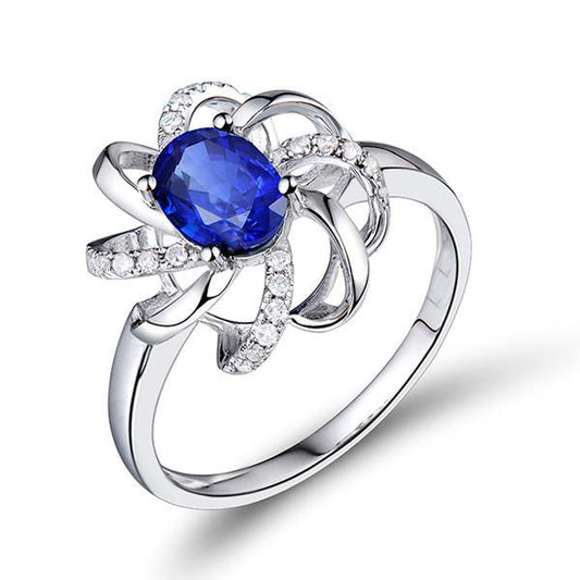 Flower Style 2.50 Carats Sri Lankan Sapphire & Diamonds Ring WG 14K - Gemstone Ring-harrychadent.ca