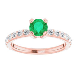 Four Prong 2.50 Carats Natural Earth Mined Diamond Round Green Emerald Ring