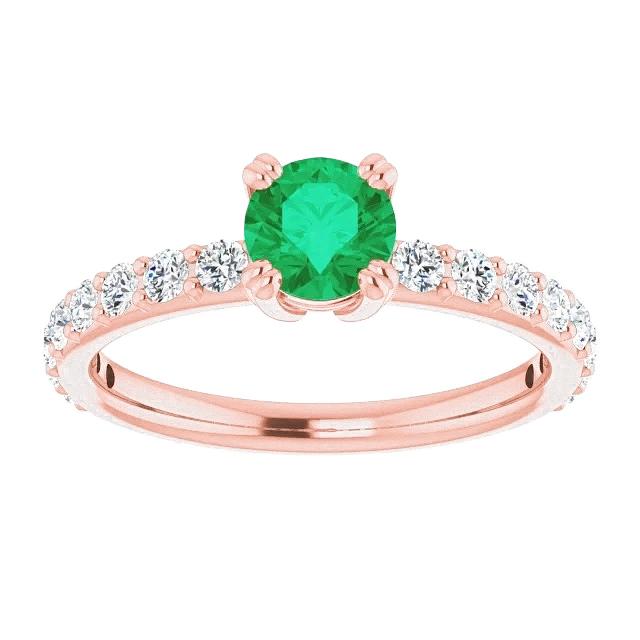 Four Prong 2.50 Carats Diamond Round Green Emerald Ring - Gemstone Ring-harrychadent.ca