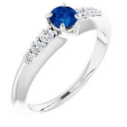 Four Prong Natural Earth Mined Diamond Round Blue Sapphire 1.50 Carats Ring