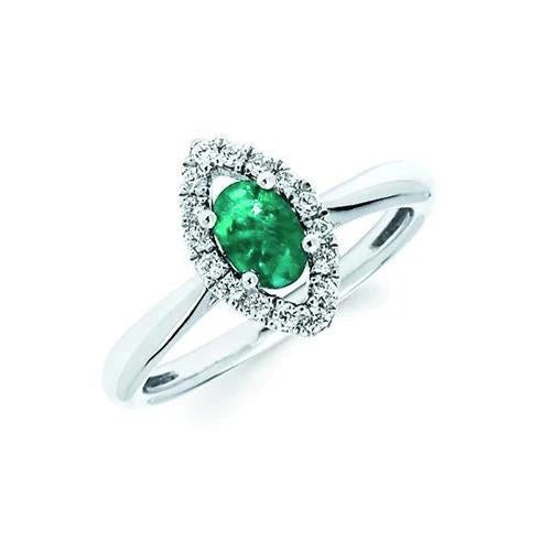 Green Emerald And Diamond 3.75 Carats Engagement Ring Gold White 14K - Gemstone Ring-harrychadent.ca