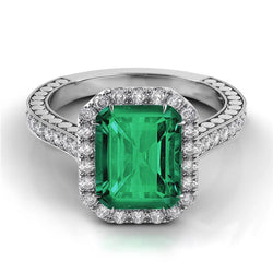 Green Emerald And Natural Earth Mined Diamond Wedding Ring White Gold Jewelry 21.50 Ct