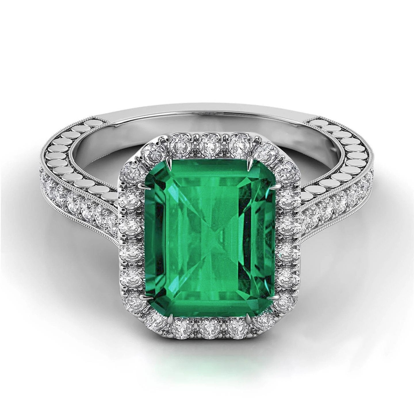 Green Emerald And Diamond Wedding Ring White Gold Jewelry 21.50 Ct - Gemstone Ring-harrychadent.ca