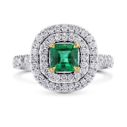 Green Emerald Natural Earth Mined Diamond Engagement Ring Two Tone 3.70 Carats