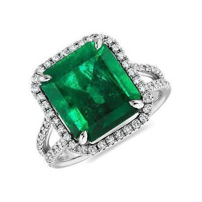 Green Emerald Diamond Gemstone Engagement Ring 10.50 Carat WG 14K - Gemstone Ring-harrychadent.ca