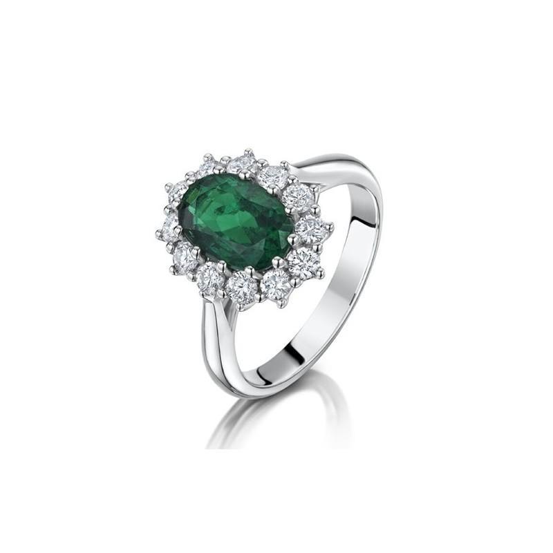Green Emerald With Diamonds Engagement Ring 3.50 Carats White Gold 14K - Gemstone Ring-harrychadent.ca
