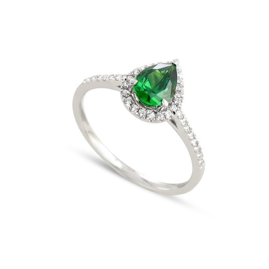Green Emerald With White Diamonds 5.70 Ct. Ring 14K White Gold 14K - Gemstone Ring-harrychadent.ca