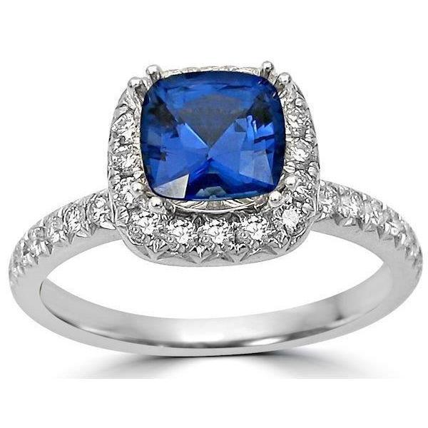 Halo 3.90 Ct Sri Lanka Sapphire Diamonds Wedding Ring White Gold - Gemstone Ring-harrychadent.ca