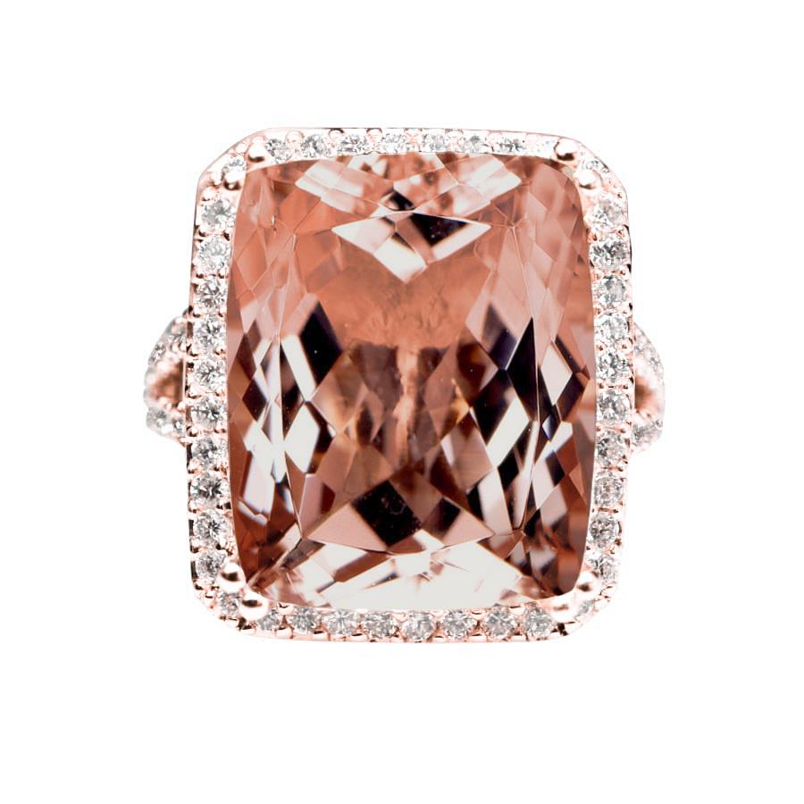 Halo Cushion Morganite And Diamond 13.90 Ct Ring Gold Rose - Gemstone Ring-harrychadent.ca