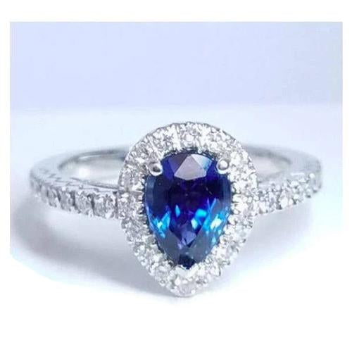 Halo Diamond Sri Lanka Blue Sapphire Ring 2.75 Carats - Gemstone Ring-harrychadent.ca