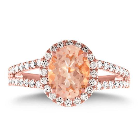 Halo Morganite And Diamonds 21 Ct Ring Rose Gold 14K - Gemstone Ring-harrychadent.ca