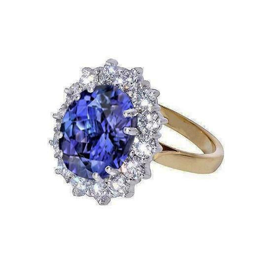 Halo Oval Tanzanite AAA Diamonds 8.50 Carat Ring Two Tone Gold - Gemstone Ring-harrychadent.ca