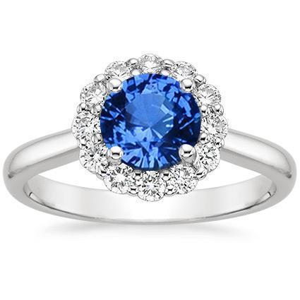 Halo Round Sapphire and Diamond Engagement Ring 3.35 Carats New - Gemstone Ring-harrychadent.ca