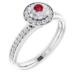 Halo Ruby & Natural Earth Mined Diamond Ring 1.80 Carats White Gold 14K