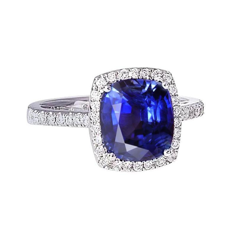 Halo Sri Lankan Sapphire And Diamond White Gold 14K Ring 7.80 Ct - Gemstone Ring-harrychadent.ca