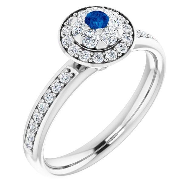 Halo Style Diamond Round Blue Sapphire 1.80 Carats Anniversary Ring - Gemstone Ring-harrychadent.ca