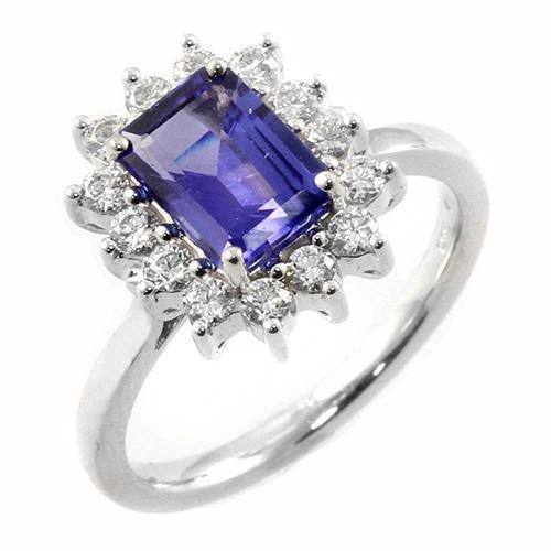 Halo Tanzanite And Diamonds 6.35 Carats Ring White Gold 14K - Gemstone Ring-harrychadent.ca