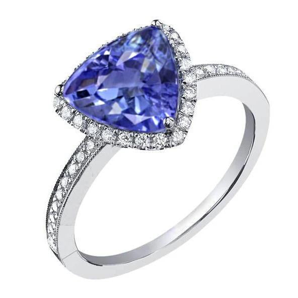 Halo Trillion Tanzanite AAA And Round Diamonds Ring 4 Carats - Gemstone Ring-harrychadent.ca