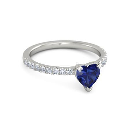 Heart And Round Cut 2.30 Ct Blue Sapphire Diamonds Ring White Gold 14K - Gemstone Ring-harrychadent.ca