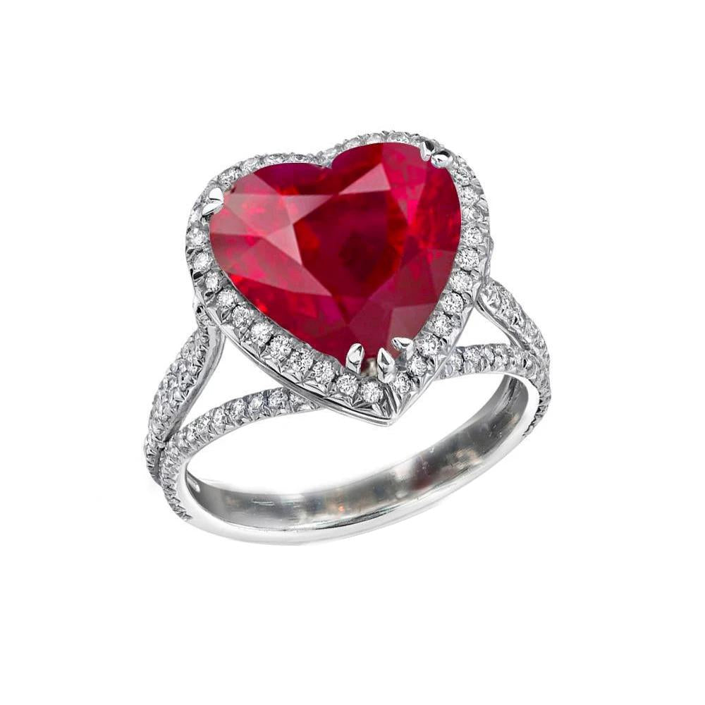 Heart Cut 7.75 Carats Red Ruby Diamond Ring White Gold 14K - Gemstone Ring-harrychadent.ca