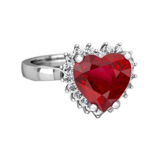 Heart Cut Red Ruby And Diamond Ring 7.50 Carats Jewelry 14K White Gold - Gemstone Ring-harrychadent.ca