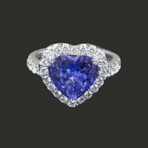 Heart Cut Tanzanite And Round Diamond Ring 2.10 Ct 14K Gold - Gemstone Ring-harrychadent.ca