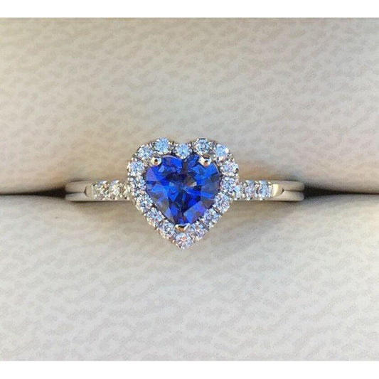 Heart Shape Ceylon Sapphire Diamond Wedding Ring 3.90 Ct Gold 14K - Gemstone Ring-harrychadent.ca