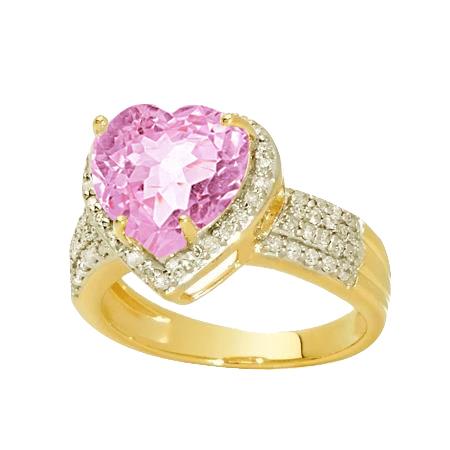 Heart Shape Kunzite With Round Diamonds 8.25 Ct. Ring Yellow Gold - Gemstone Ring-harrychadent.ca