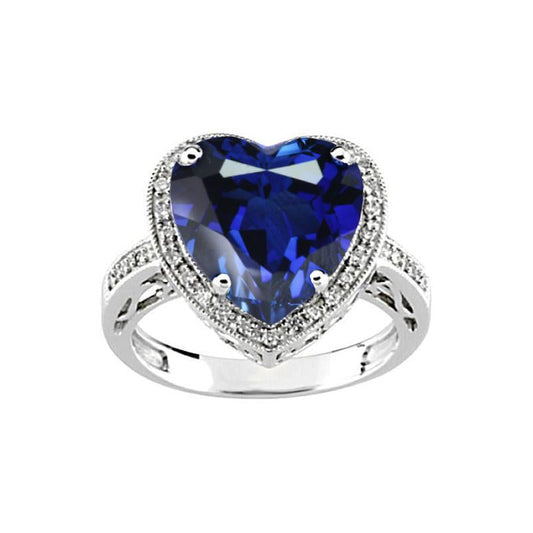 Heart Shaped Sri Lanka Blue Sapphire & Diamond Ring 7.76 Carat WG 14K - Gemstone Ring-harrychadent.ca