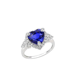 Heart Sri Lanka Sapphire Round Natural Earth Mined Diamonds 8.25 Ct. Ring Gold White 14K