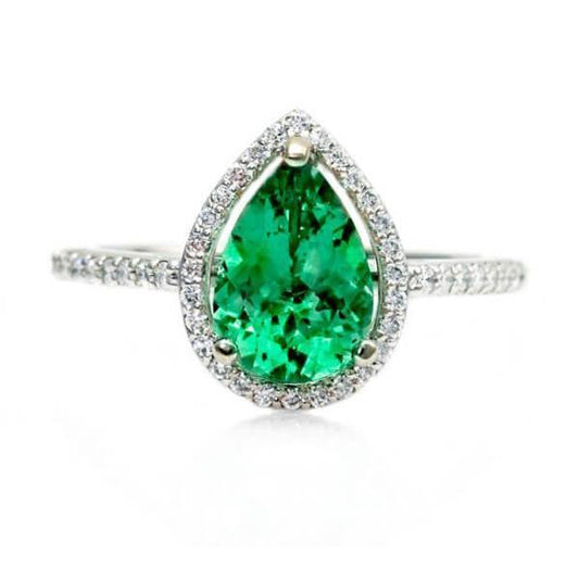 Ladies 5.25 Carats Green Emerald And Diamond Ring White Gold 14K - Gemstone Ring-harrychadent.ca