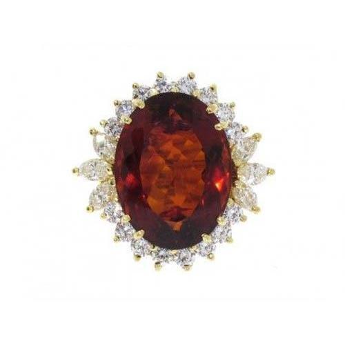 Madeira Oval Citrine And Diamond Ring Yellow Gold 14K Jewelry 29.50 Ct - Gemstone Ring-harrychadent.ca