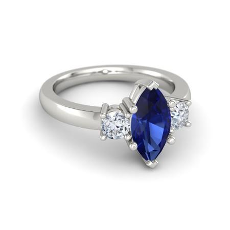 Marquise And Round Cut 2.50 Ct Sapphire And Diamonds Ring White Gold - Gemstone Ring-harrychadent.ca