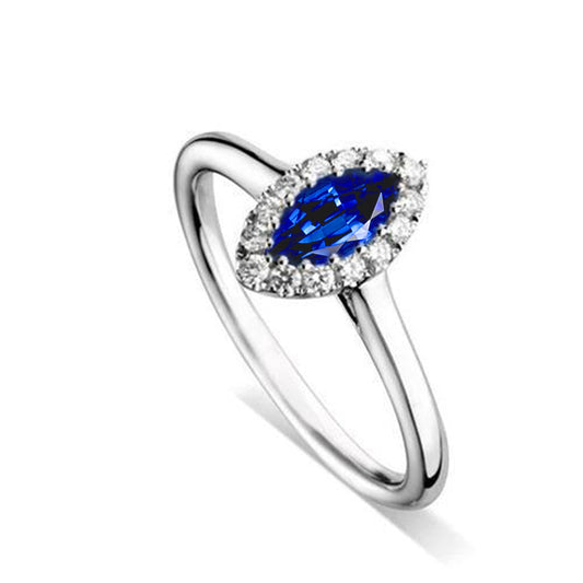 Marquise Ceylon Blue Sapphire Round Diamonds 2 Ct Wedding Ring Gold - Gemstone Ring-harrychadent.ca