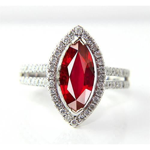 Marquise Shape Red Ruby & Diamond Ring 4.50 Carats White Gold Jewelry - Gemstone Ring-harrychadent.ca