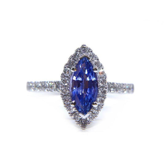 Marquise Shape Sri Lanka Blue Sapphire Round Diamond Ring 2.60 Ct - Gemstone Ring-harrychadent.ca