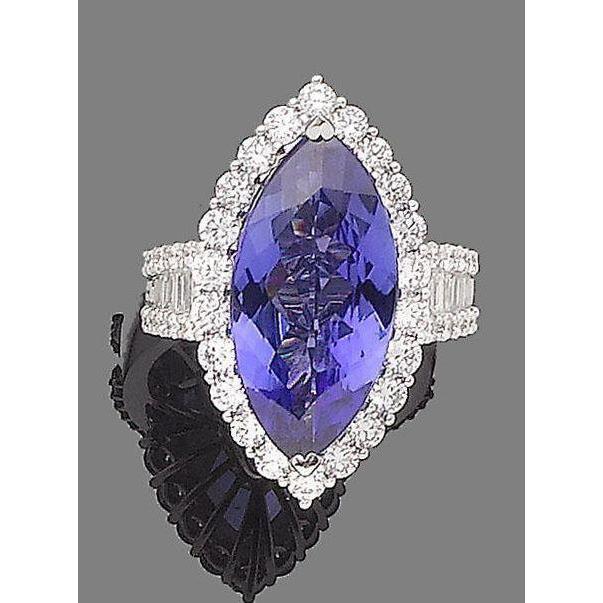 Marquise Tanzanite And Diamond 17.25 Ct Ring White Gold 14K - Gemstone Ring-harrychadent.ca