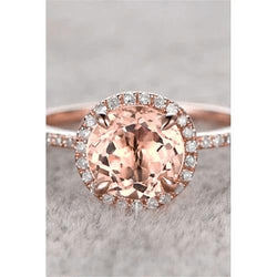 Morganite And Diamonds Round Cut 11.50 Ct Ring Rose Gold 14K