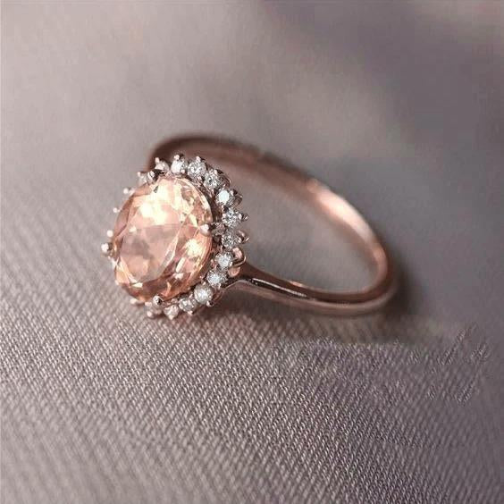 Morganite With Diamonds 11.75 Carats Wedding Ring Rose Gold 14K New - Gemstone Ring-harrychadent.ca