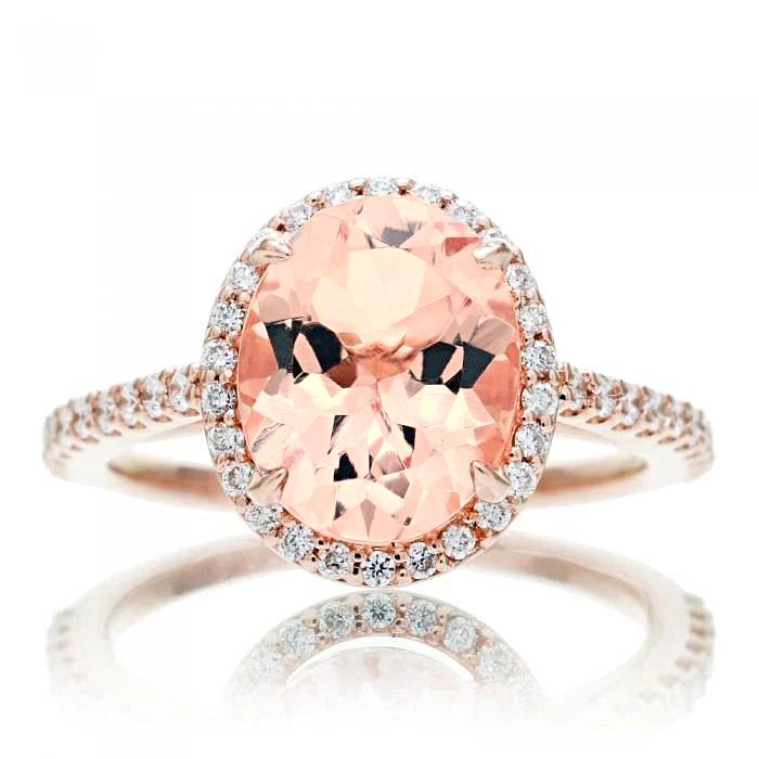 Morganite With Diamonds 27.50 Carats Ring Rose Gold 14K - Gemstone Ring-harrychadent.ca