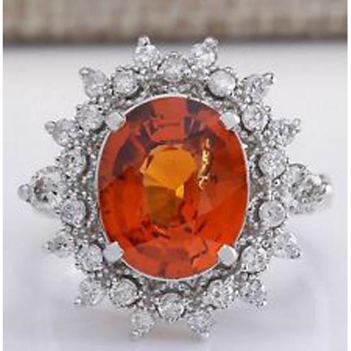 Natural Mandarin Garnet With Diamonds 10.25 Ct Ring White Gold 14K - Gemstone Ring-harrychadent.ca