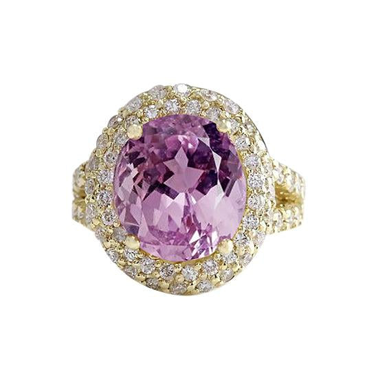 Natural Pink Kunzite And Diamond Ring Yellow Gold Fine Jewelry 23 Ct - Gemstone Ring-harrychadent.ca