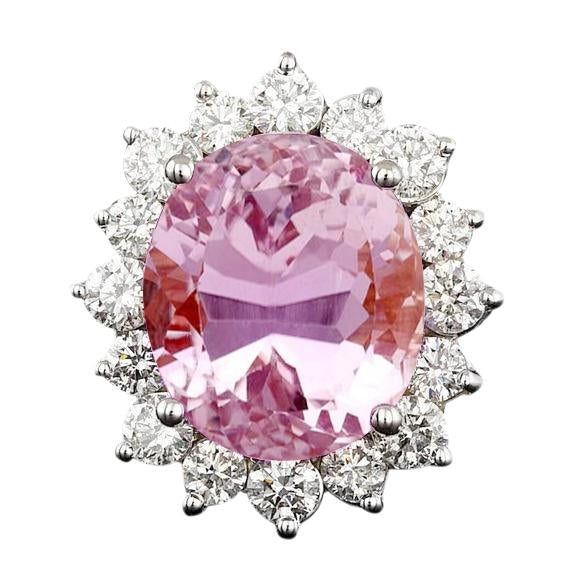 Natural Pink Kunzite & Diamond Wedding Ring 22 Ct. White Gold 14K - Gemstone Ring-harrychadent.ca