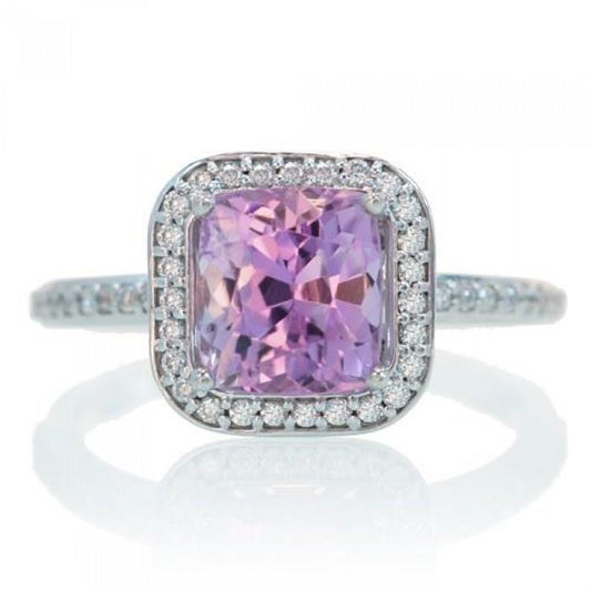 Natural Pink Kunzite With Diamond Ring Lady Jewelry Gold 18.45 Ct - Gemstone Ring-harrychadent.ca