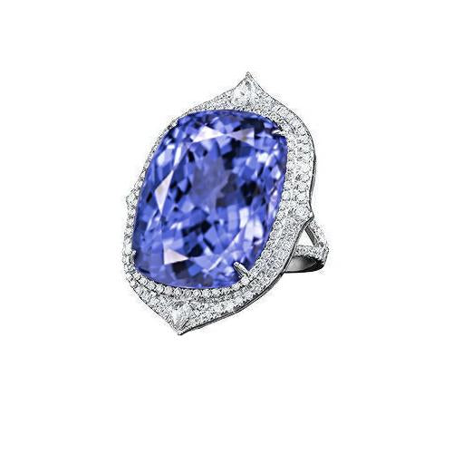 Natural Tanzanite With Diamonds 23.75 Ct Ring White Gold 14K - Gemstone Ring-harrychadent.ca