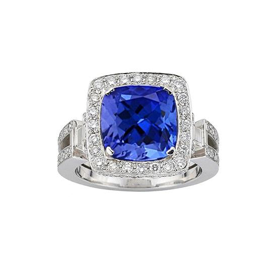 Natural Tanzanite With Diamonds 5.40 Ct Ring 14K White Gold - Gemstone Ring-harrychadent.ca