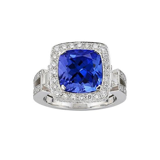 Natural Tanzanite With Diamonds 5.40 Ct Ring 14K White Gold - Gemstone Ring-harrychadent.ca