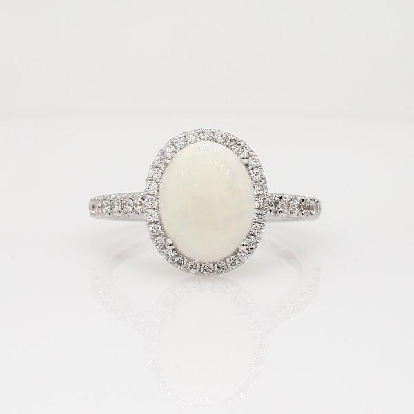 Opal And Diamonds 11.20 Carats Anniversary Ring 14K White Gold - Gemstone Ring-harrychadent.ca