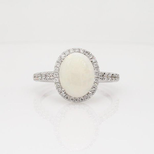 Opal And Diamonds 11.20 Carats Anniversary Ring 14K White Gold - Gemstone Ring-harrychadent.ca