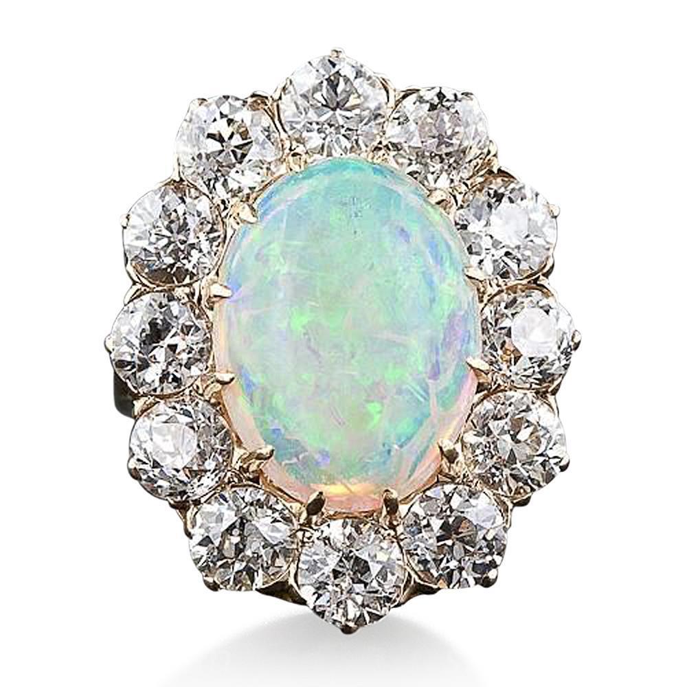 Opal And Diamonds 6.75 Carats Anniversary Ring Gold 14K New - Gemstone Ring-harrychadent.ca